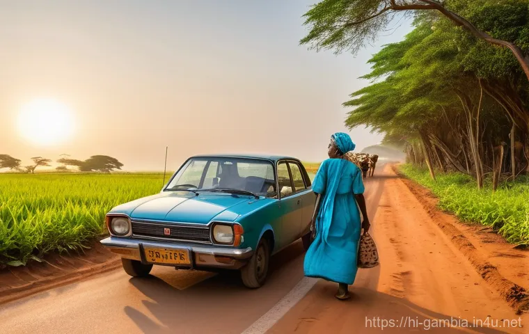 감비아에서 자동차 렌트 - **Prompt 1: Rural Gambian 4x4 Adventure**
    "A rugged 4x4 SUV, like a Toyota Land Cruiser, expertl...