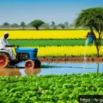 감비아 농업 및 어업 산업 - A vibrant rural Gambian farm scene showcasing local farmers using modern agricultural technology: a ...