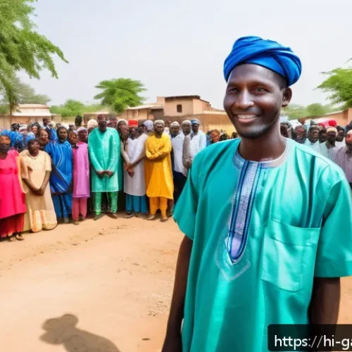 감비아와 미국 외교 정책 - A vibrant scene depicting a collaborative rural development project in Gambia supported by American ...